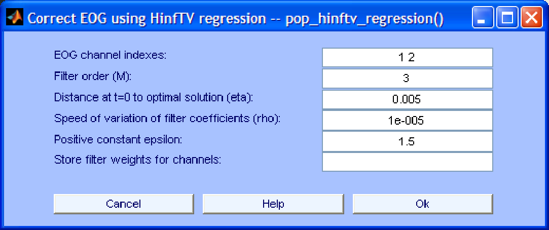 Interface window for EOG removal using HinfTV regression.