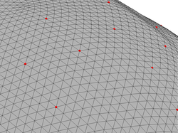 The densely tessellated outer skin surface. Note how the sensor locations fall exactly on surface vertices. 