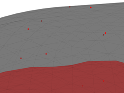 Note that the EEG sensors (red dots) do not fall on surface vertices 